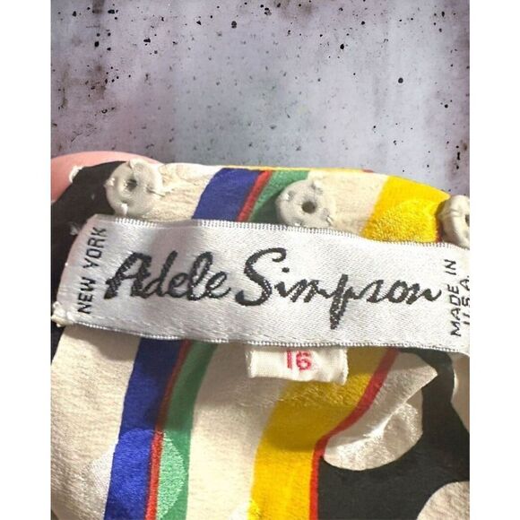 VINTAGE 80'S ADELE SIMPSON MULTI PRINT MOD DRESS Sz 16 - Picture 7 of 11